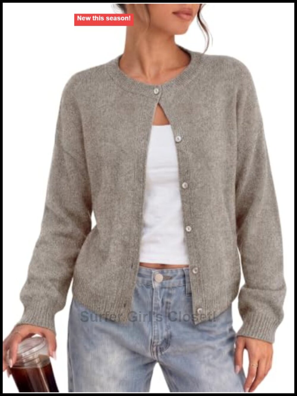 Button Down Cardigan Sweater Oversized Crew Neck Fall